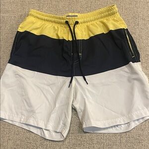 Club Room Yellow, Navy and White Colorblock Swim Shorts Size Small
